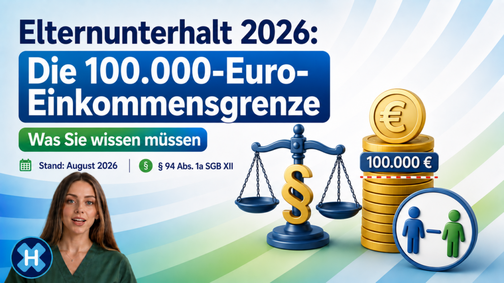 Illustration zum Thema Elternunterhalt 2026 und die 100.000-Euro-Einkommensgrenze, Stand August 2026